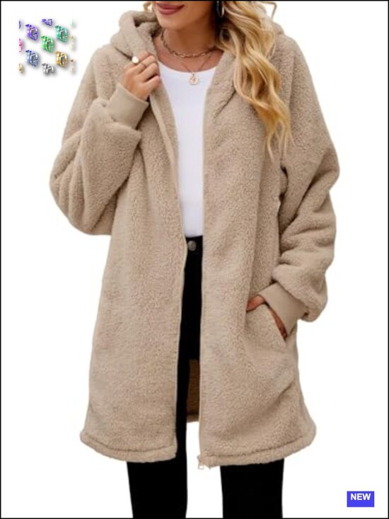 Jackets & Blazers - Oversized Fleece Zip Up Jacket with Pockets Sherpa Hoodie
